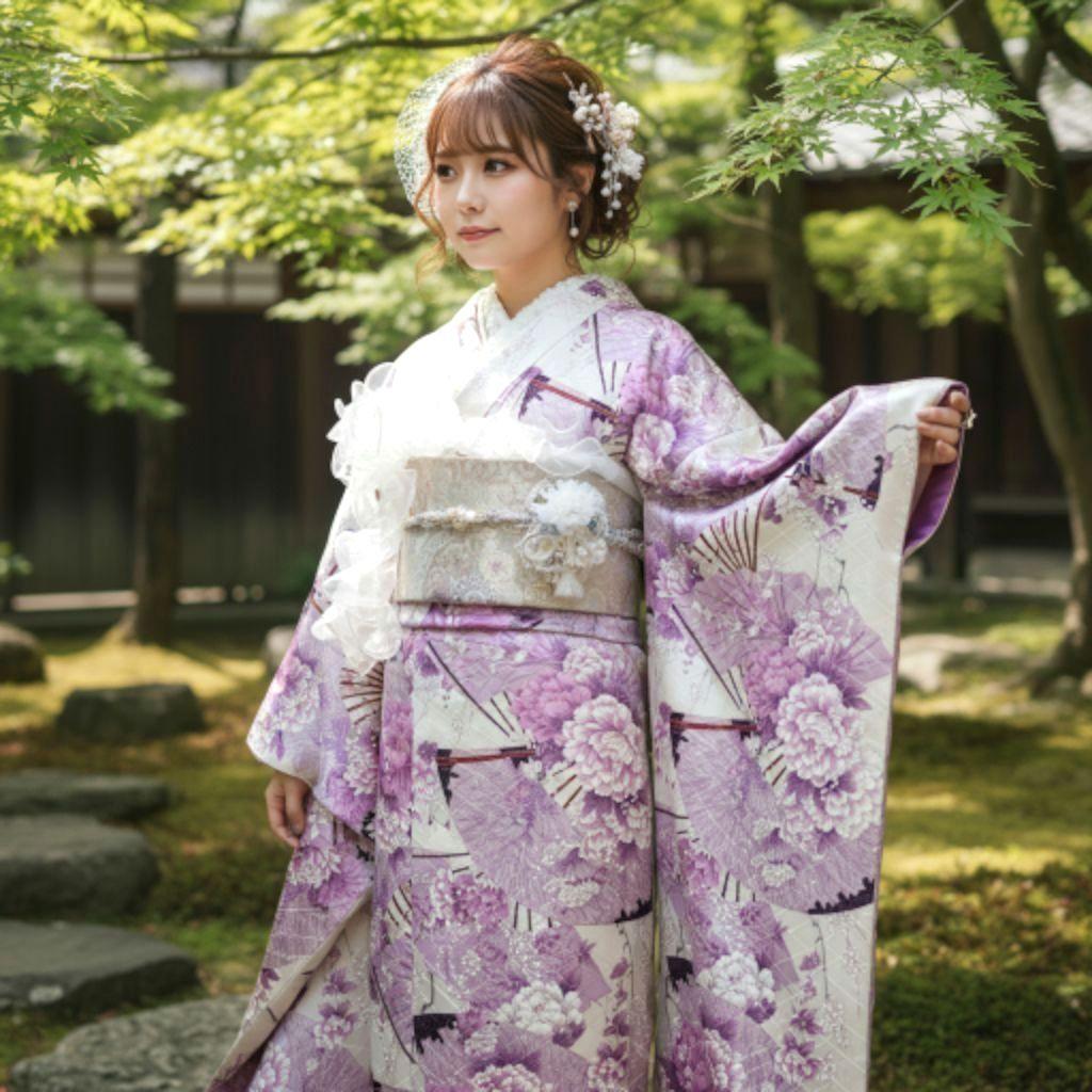 振袖フルセット(9点)・成人式・くすみ・紫・ピンク・金彩加工・胴裏正絹・逸品