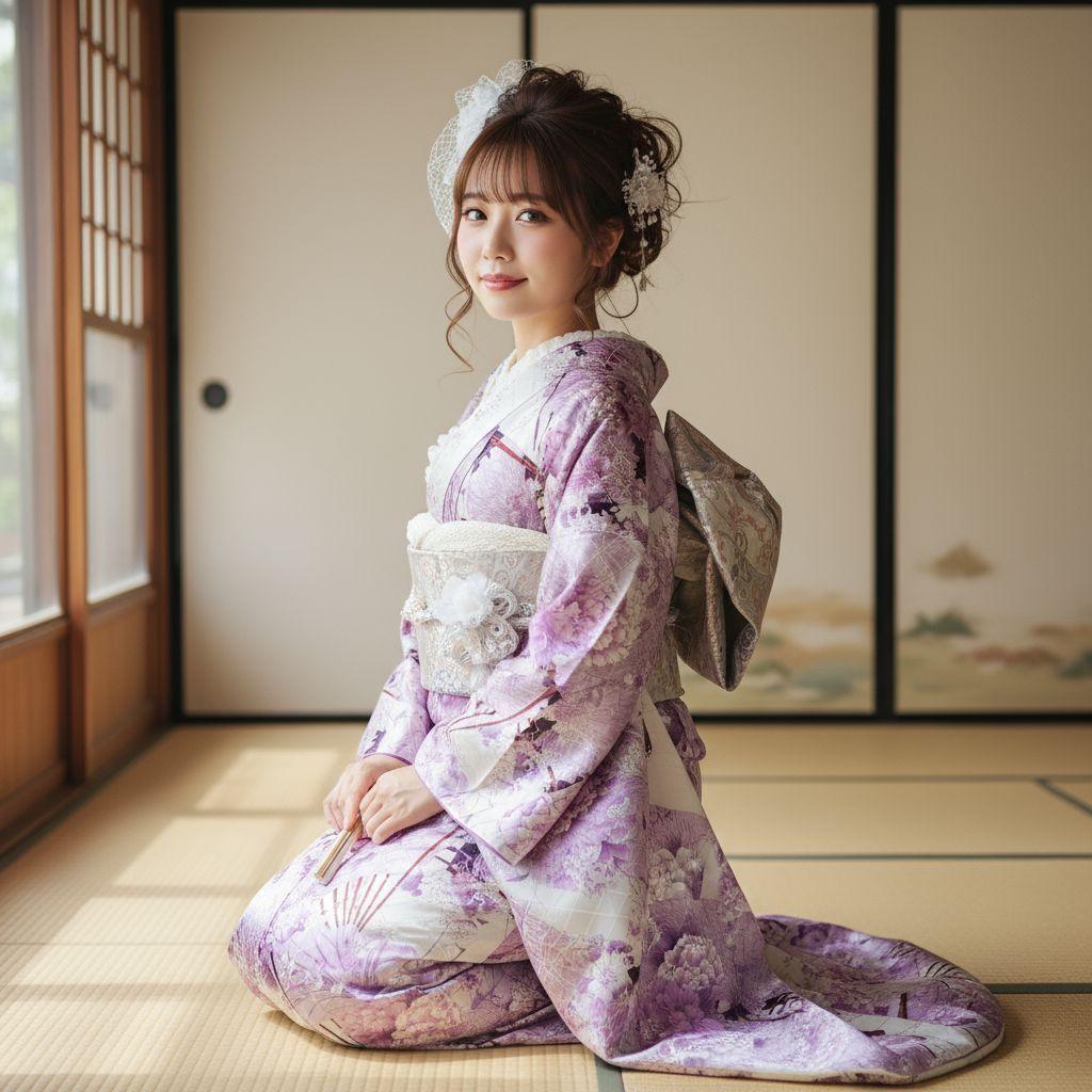 振袖フルセット(9点)・成人式・くすみ・紫・ピンク・金彩加工・胴裏正絹・逸品