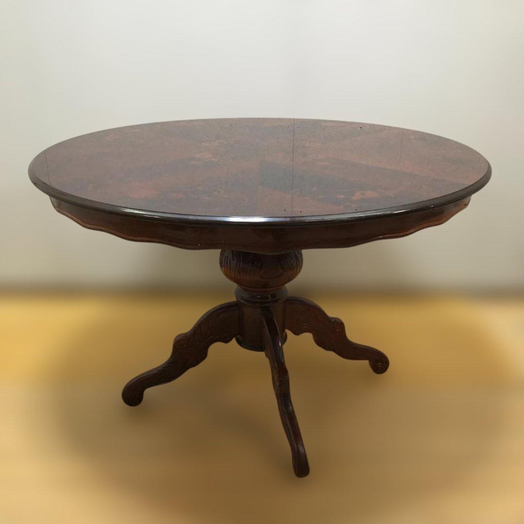 送料無料 ヨーロピアン調 象嵌装飾 丸テーブル ダイニングテーブル251127