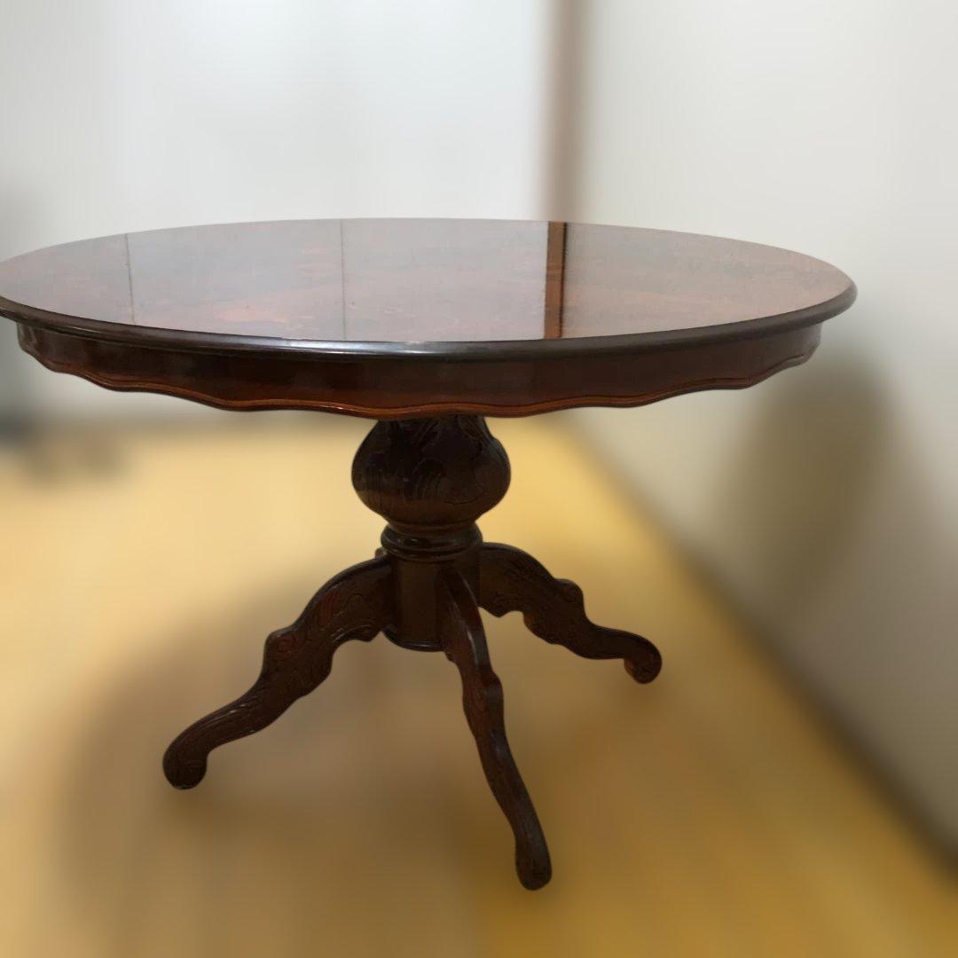 送料無料 ヨーロピアン調 象嵌装飾 丸テーブル ダイニングテーブル251127