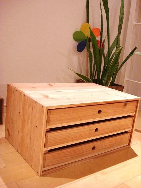 ★送料無料★サイズ変更可能A2丸穴3段引き出し/無垢材木製書類ケースオーダー可能