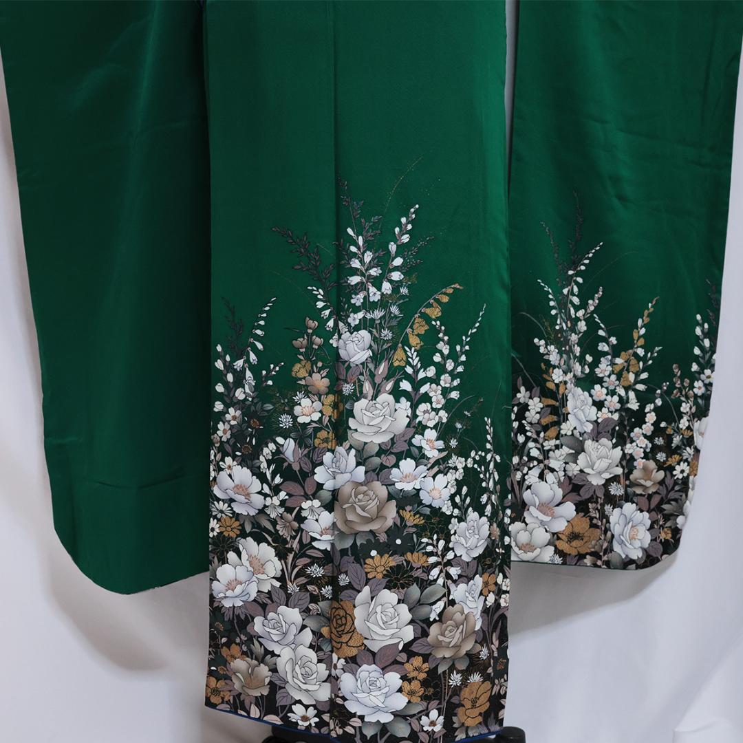艶VINTAGE■緑白■振袖6点セット163cm帯黒新品フルセット成人式TM08