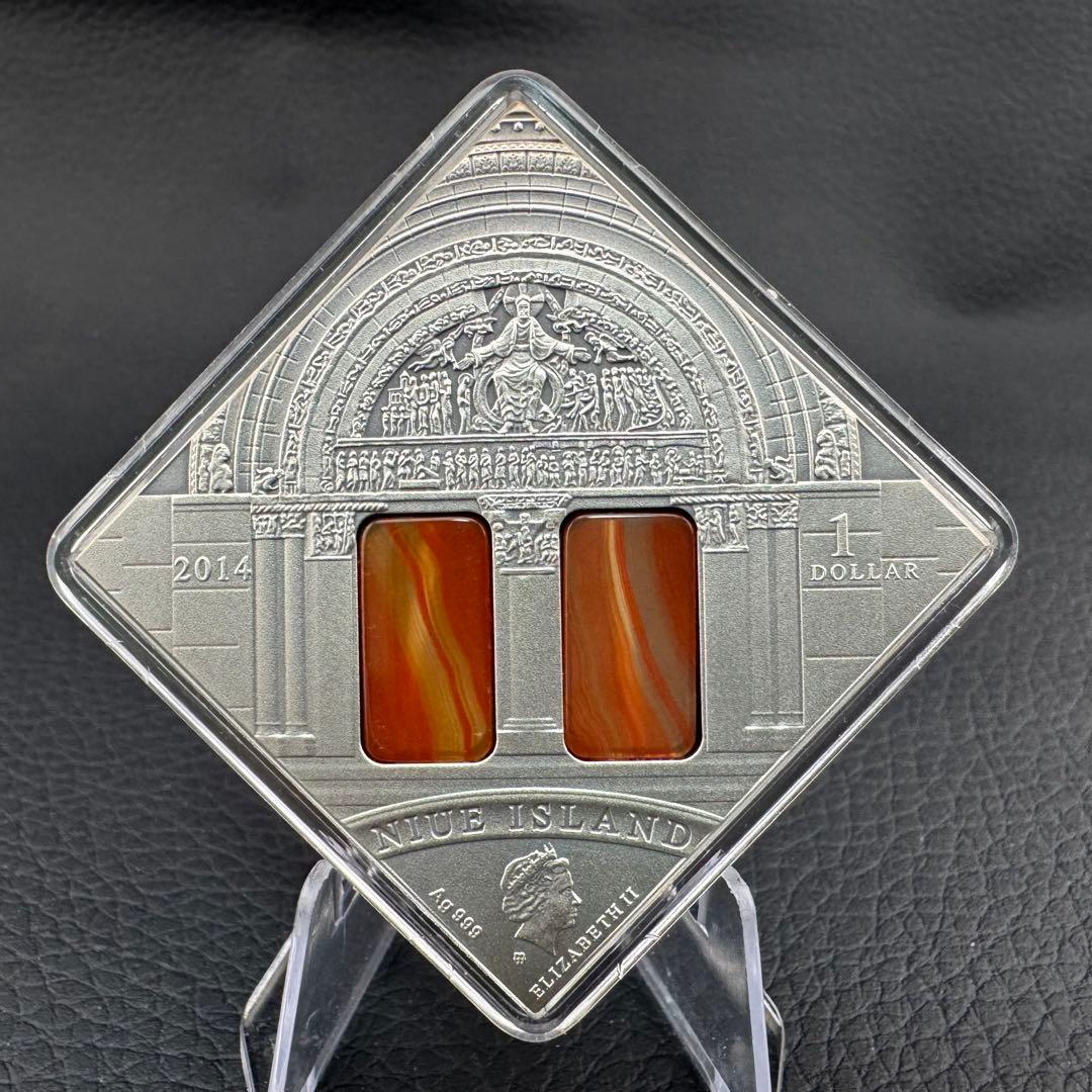 アンティーク銀貨 ロマネスク様式 パワーストーンのステンドグラス 純銀