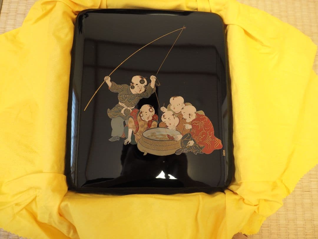 伝統工芸 輪島塗 名工蒔絵師 西塚朝光 　硯箱と硯