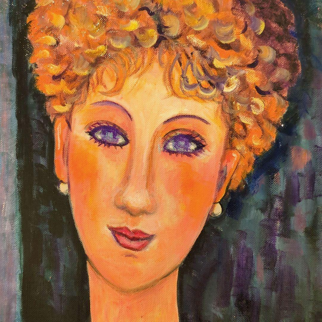 キャンバス油絵　専用　ショートヘアーのパリの女性　モディリアーニ　名画オマージュ