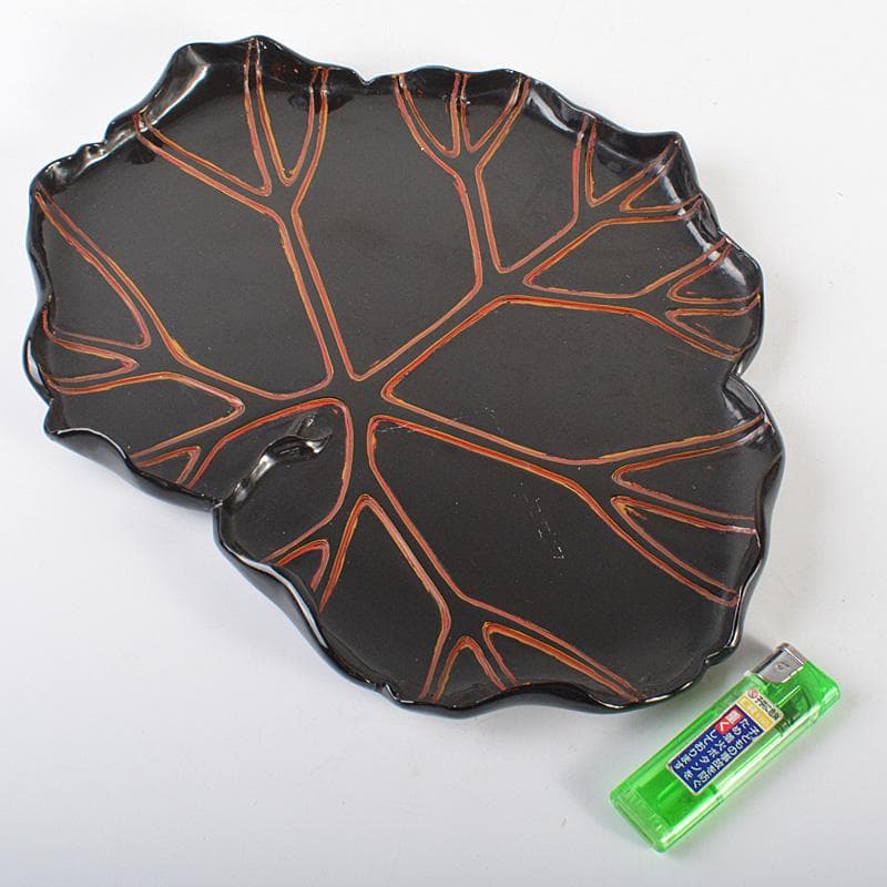 煎茶道具　黒漆塗　葉盆　煎茶盆　香盆　在銘　C　R6776