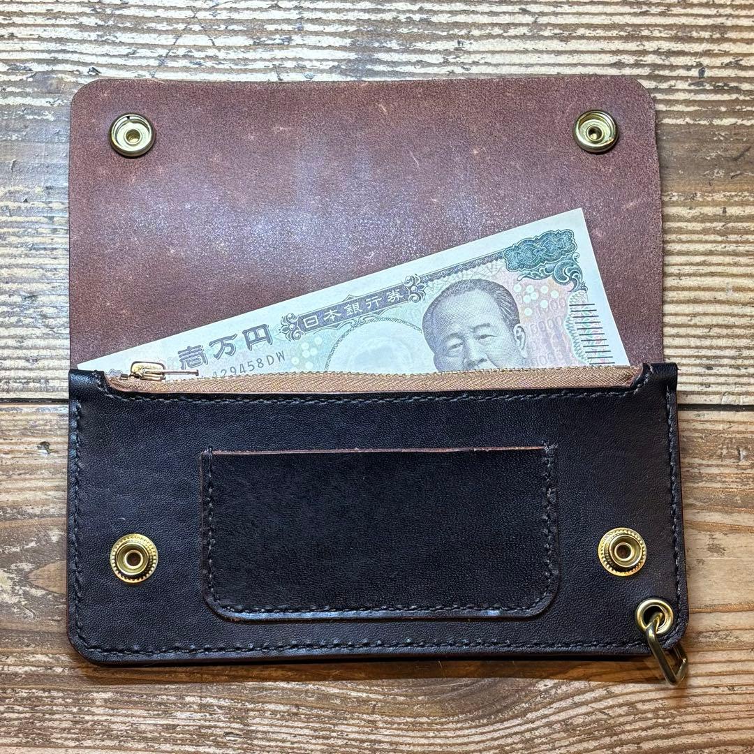 1点のみ茶芯ハンドメイドトラッカーウォレット