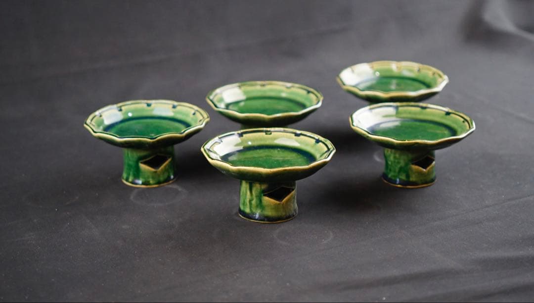 総織部高台皿 ５客揃 幸兵衛窯 加藤卓男