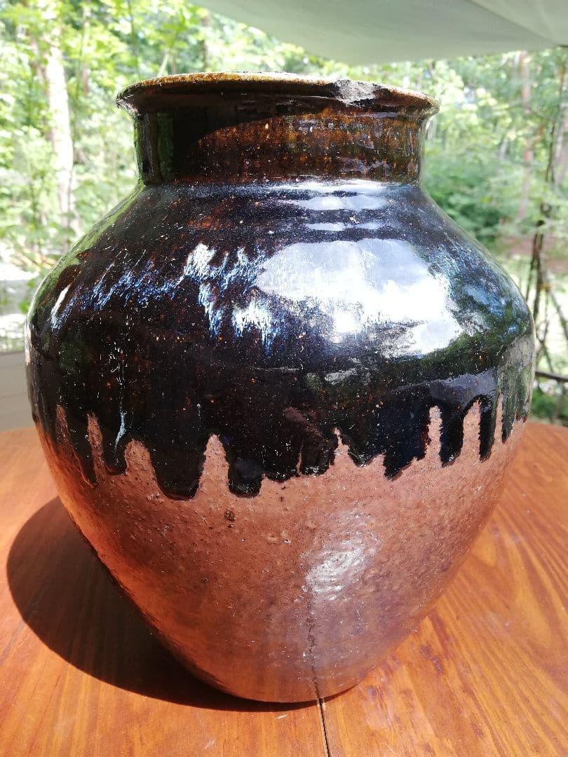 年代物、備前焼?黒釉薬壺