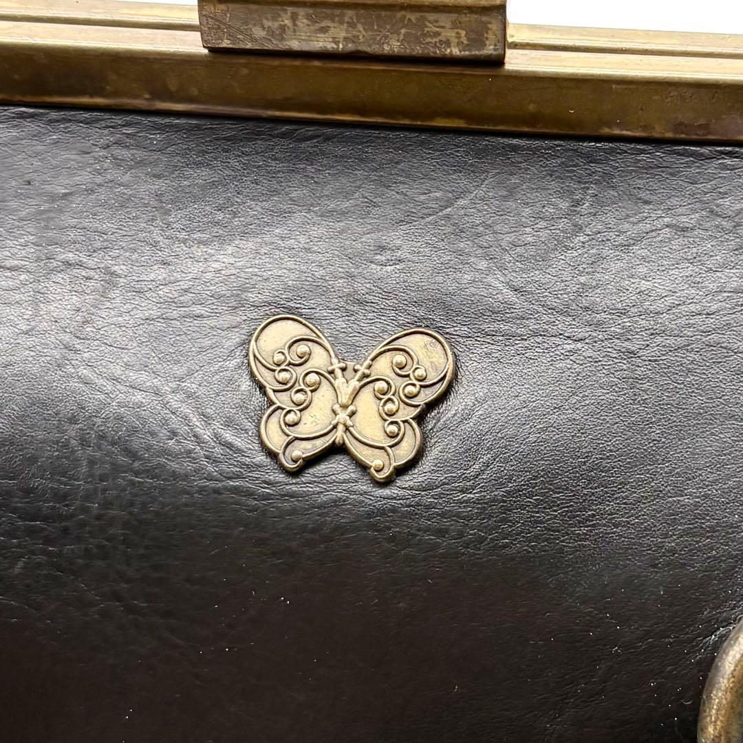 ANA SUI アナスイ がま口 ハンドバッグ レザー ブラック 蝶々