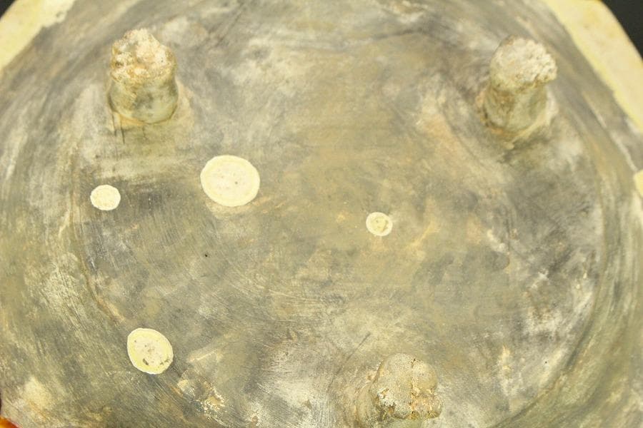 中国美術 唐三彩 双鳳紋 三足 盤 φ31cm 希少(LC247)