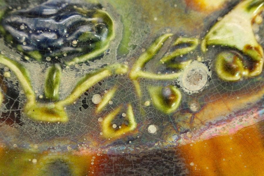 中国美術 唐三彩 双鳳紋 三足 盤 φ31cm 希少(LC247)