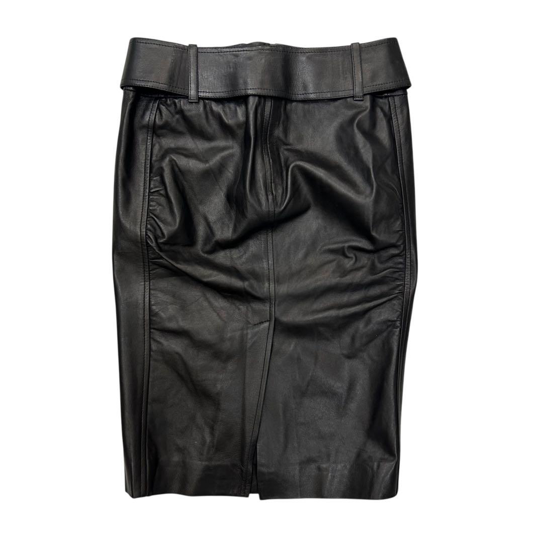 トムフォード期 GUCCI レザー タイトスカート 38 バンブー ベルト付き