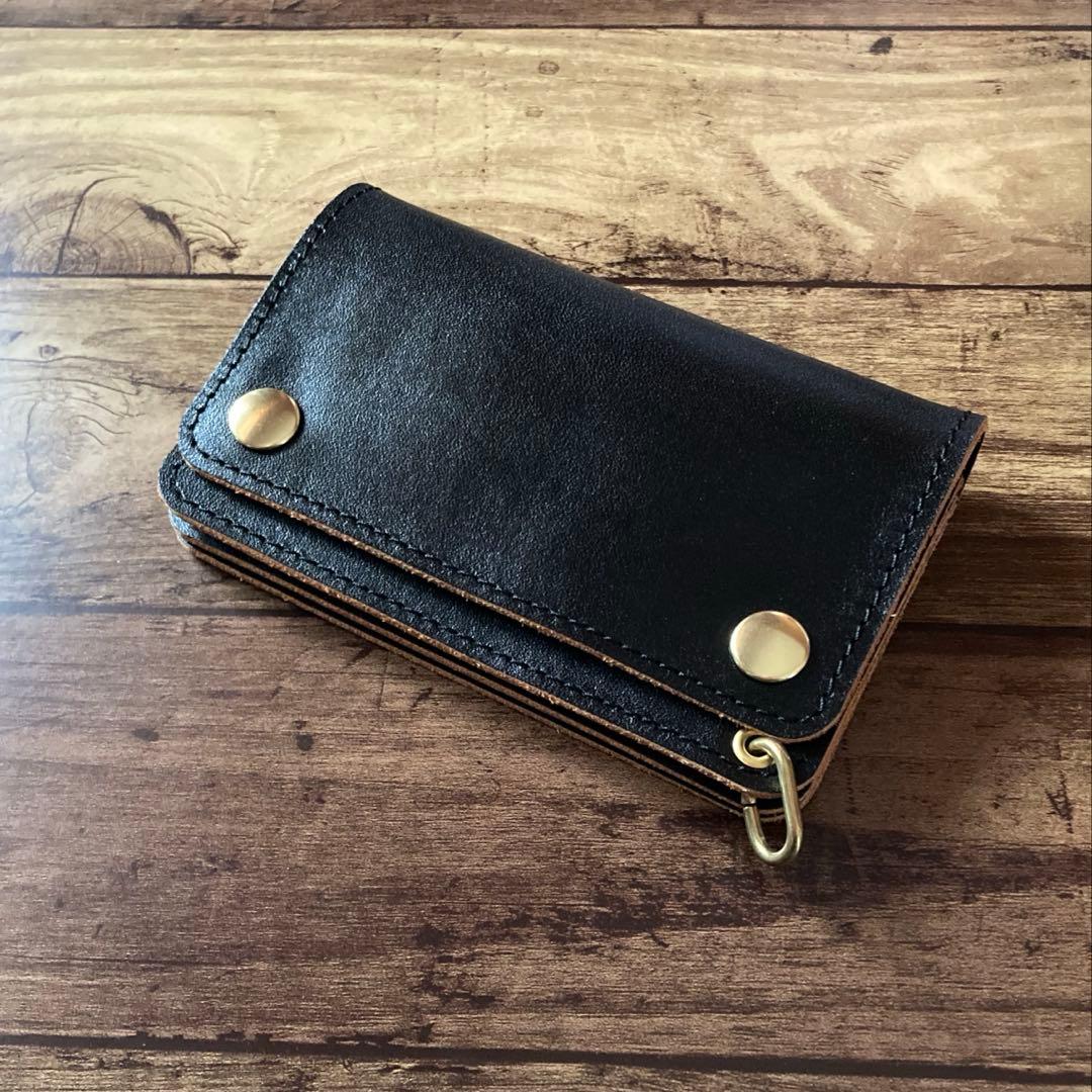 【た】カウレザー トラッカーウォレット 180（ロング）3層 茶芯ブラック