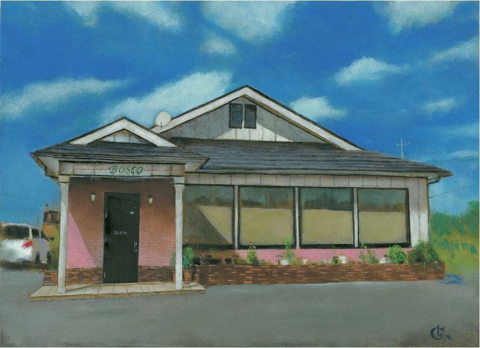 建物の油絵 F4 額縁あり