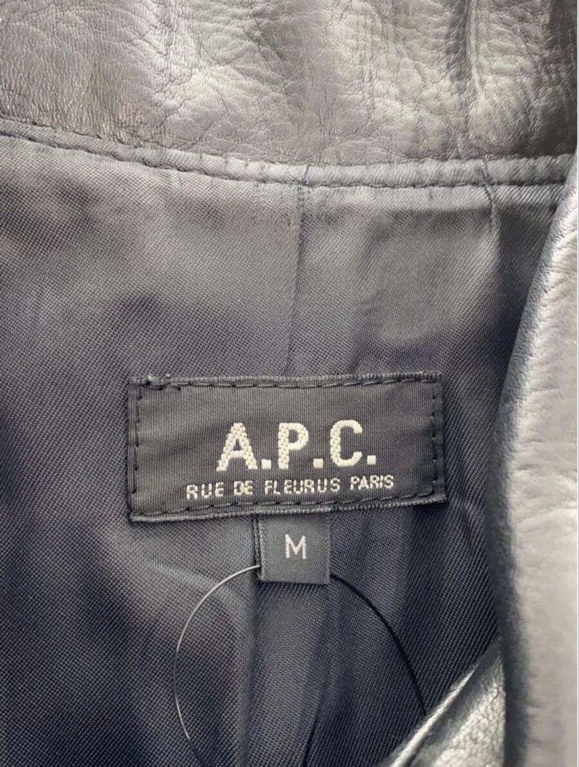 A.P.C. ブラックレザーシングルライダースジャケット M