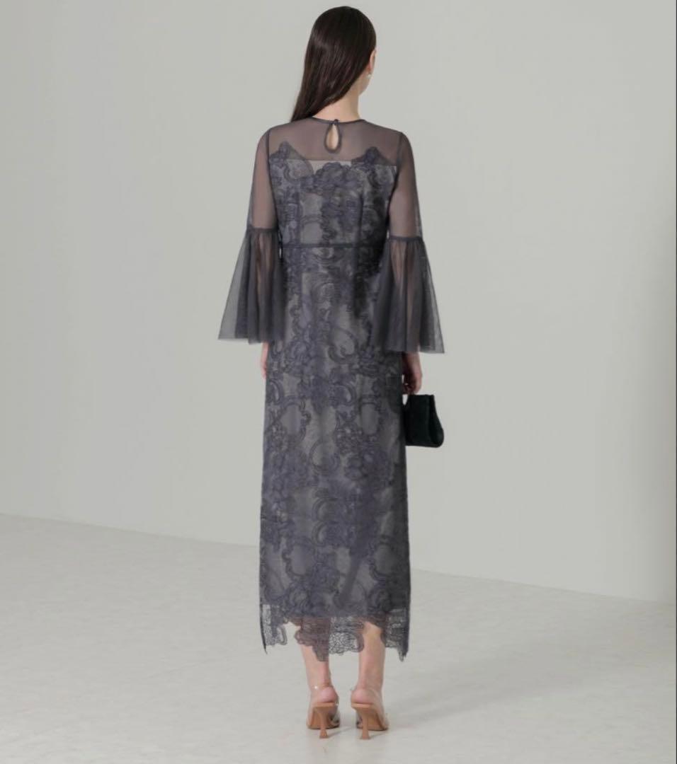 Leja 異素材シアー刺繍レース　ワンピースパーティードレス　結婚式