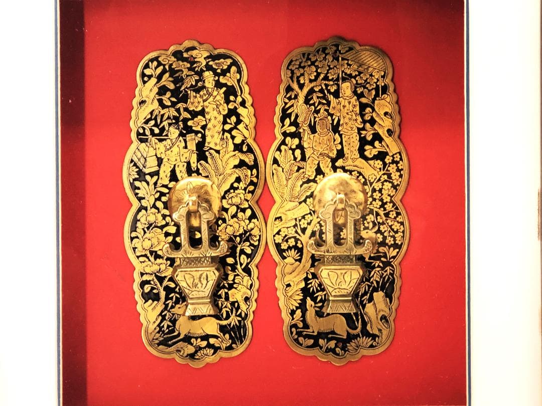 【 金銅引手金具 】 清朝工芸　古玩彫金　資料館旧展示品　 N1217A