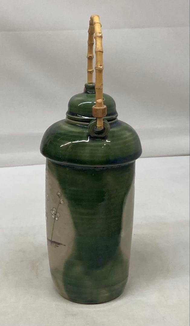 B469b 織部「酒器」「酒燗器」セット　金野光賀作　共箱　有神窯　尾道