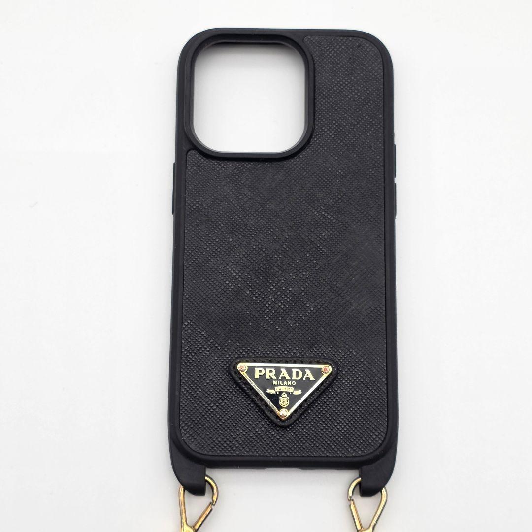 PRADA iphone14proケース ショルダー 三角ロゴ サフィアーノ 黒