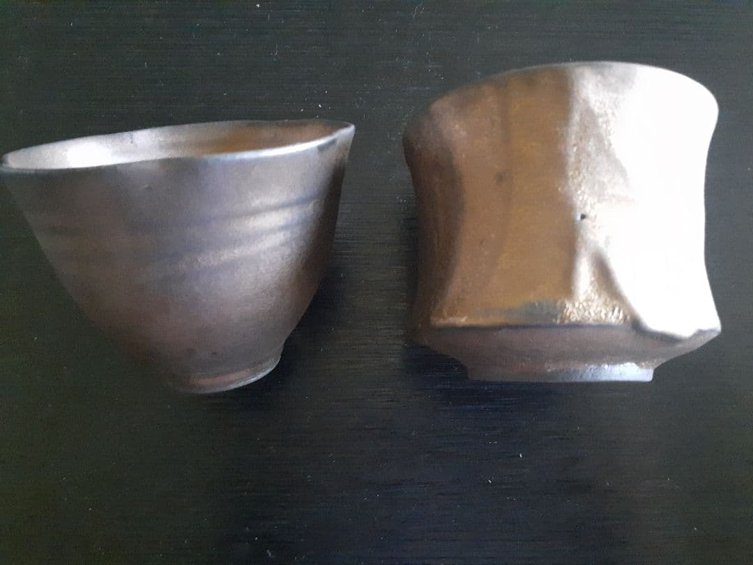 tacera 高橋 泰明 作 ぐい呑 ダークグレー陶器茶碗2個組