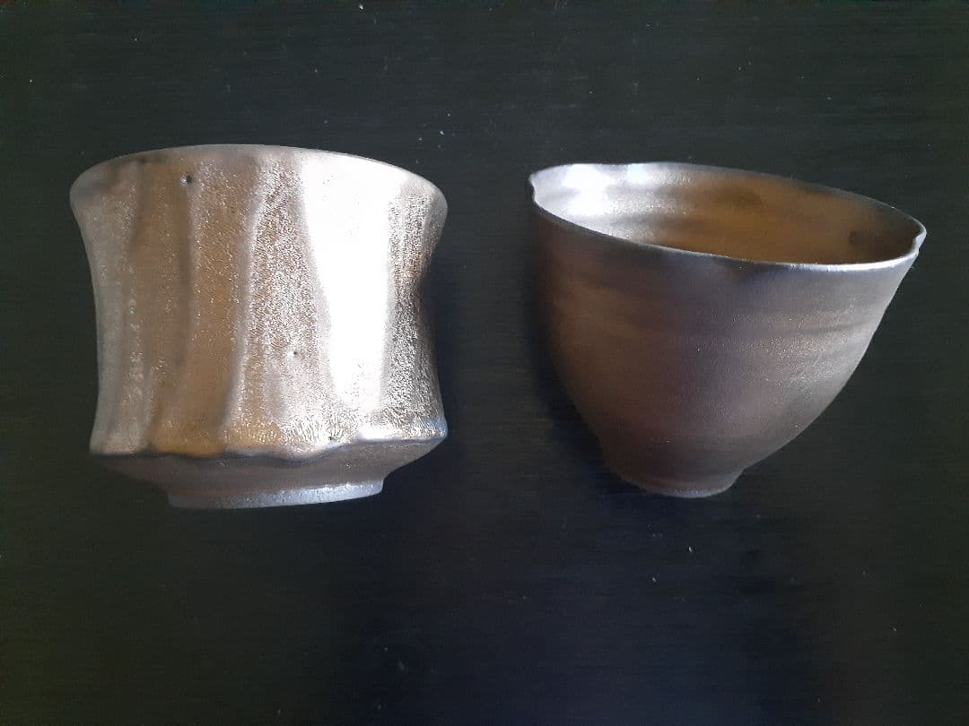 tacera 高橋 泰明 作 ぐい呑 ダークグレー陶器茶碗2個組