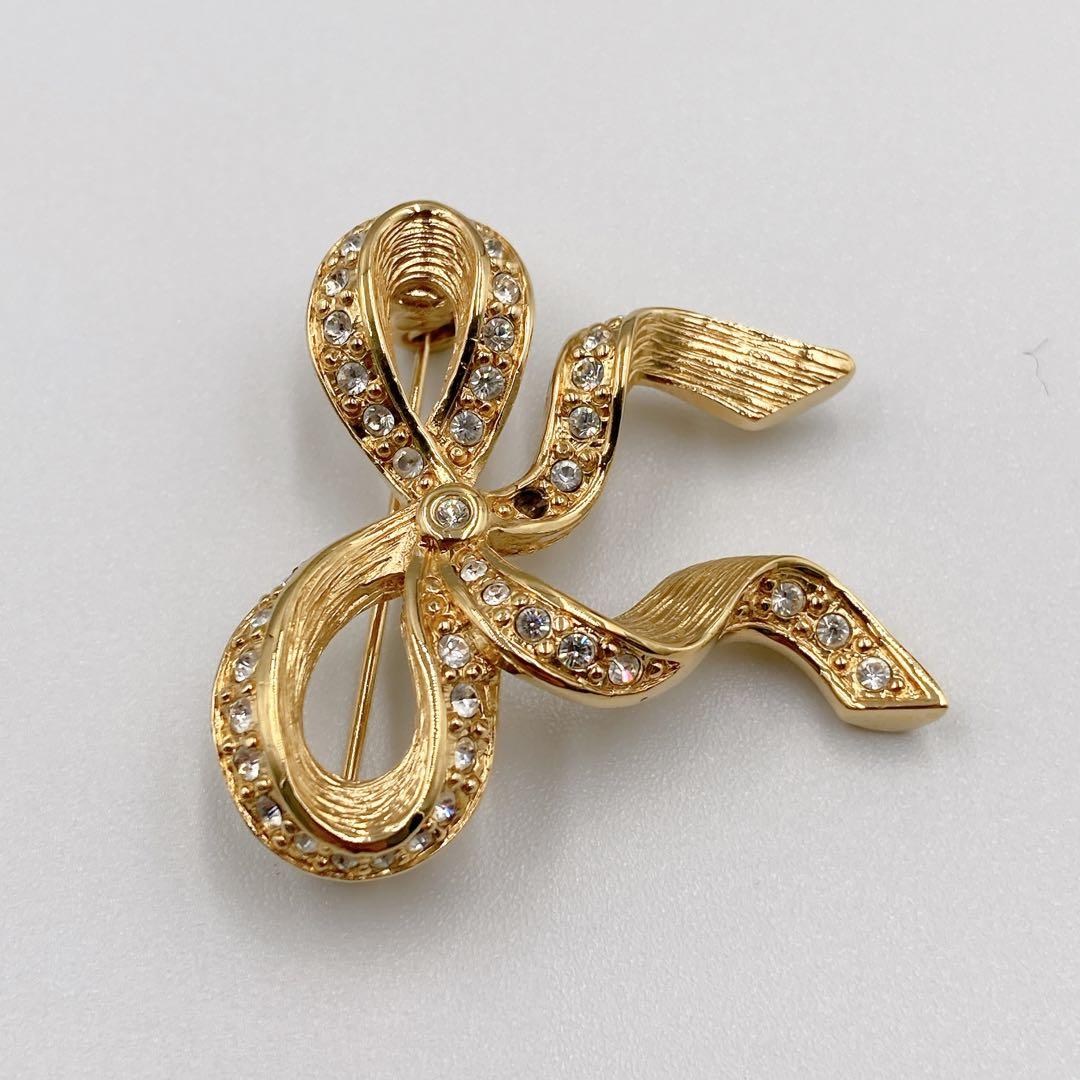 Christian Dior ディオール ブローチ リボンモチーフ ゴールド