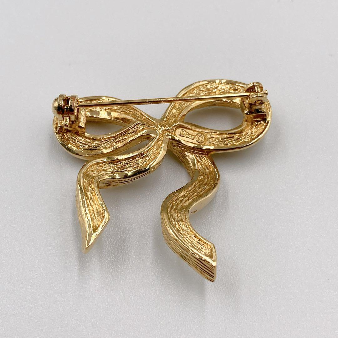 Christian Dior ディオール ブローチ リボンモチーフ ゴールド