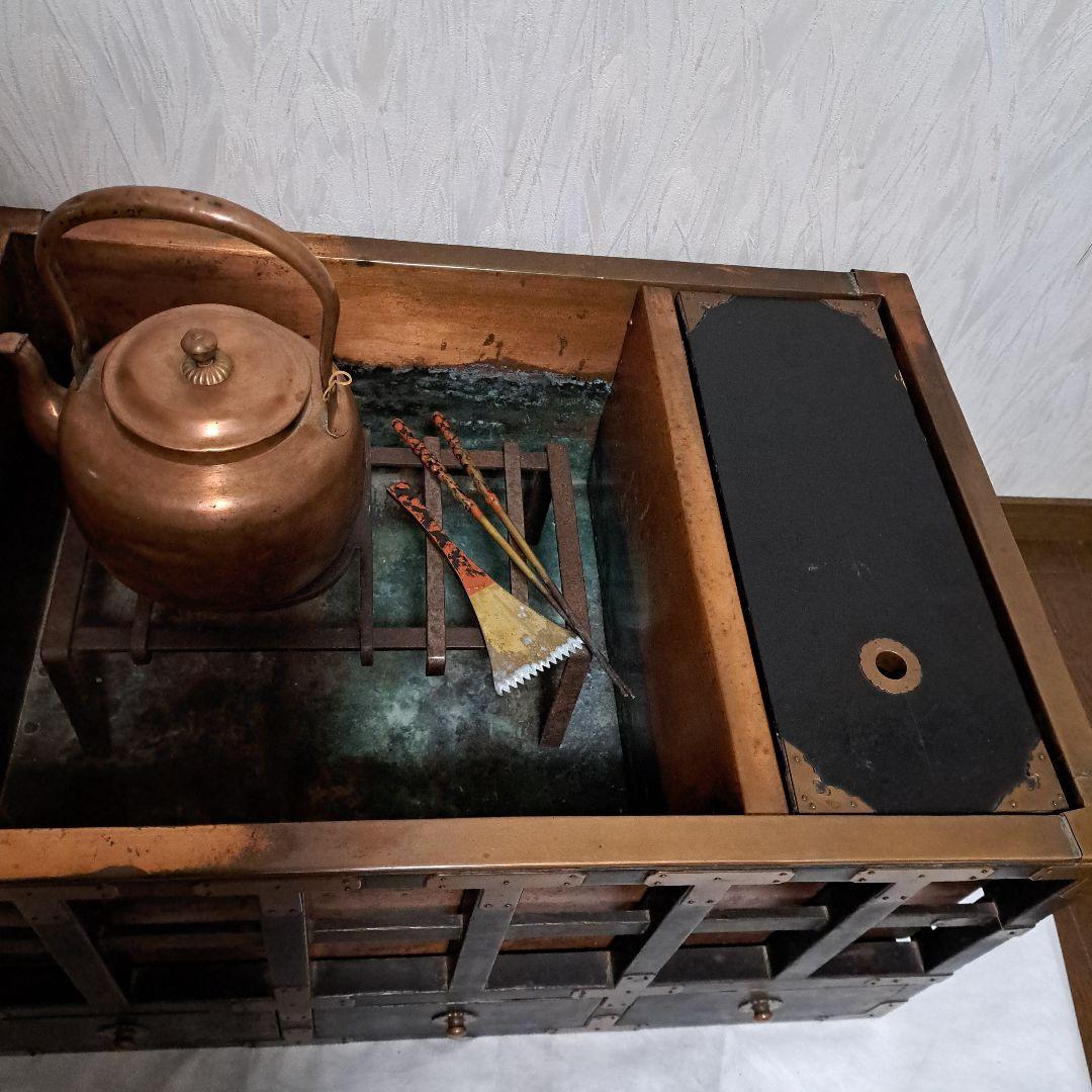 ★Masa ❗江戸時代❗ 『長火鉢』 五徳、火箸、灰均し、銅ヤカン付属