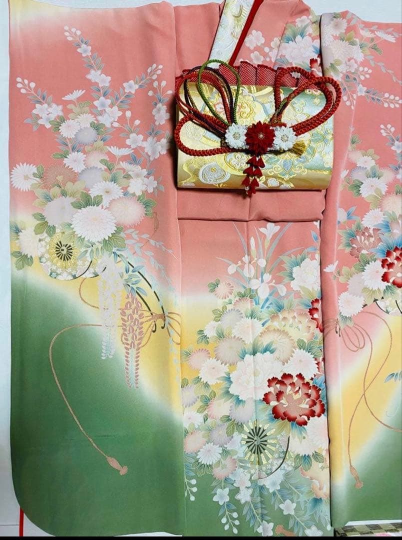 振袖フルセット　正絹　手書き京友禅　トールサイズ　ピンク　成人式