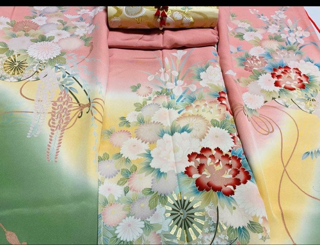 振袖フルセット　正絹　手書き京友禅　トールサイズ　ピンク　成人式