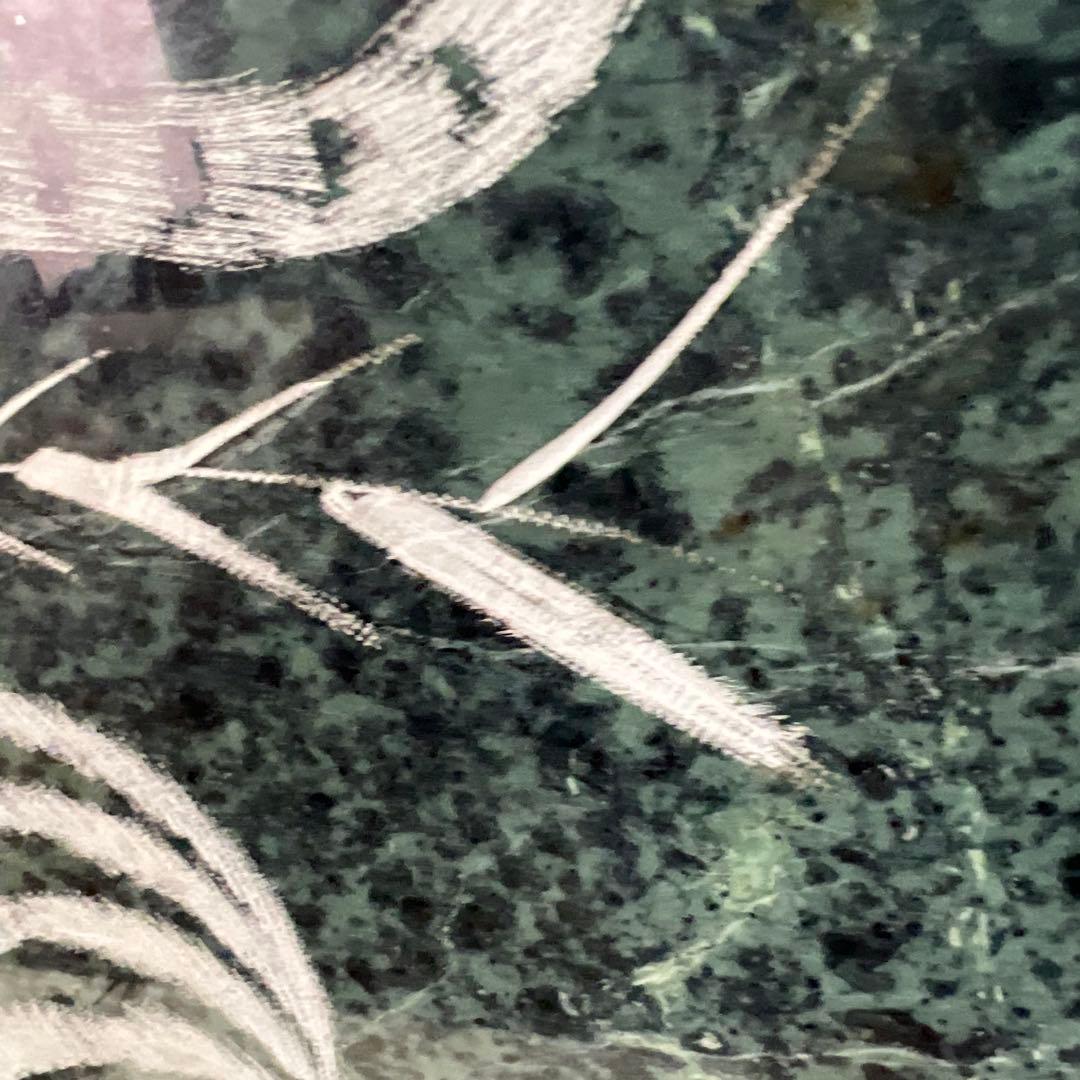 【高級美術品】大理石 影彫り 円形 石板画／白虎図 巨大サイズ 銘・台座付