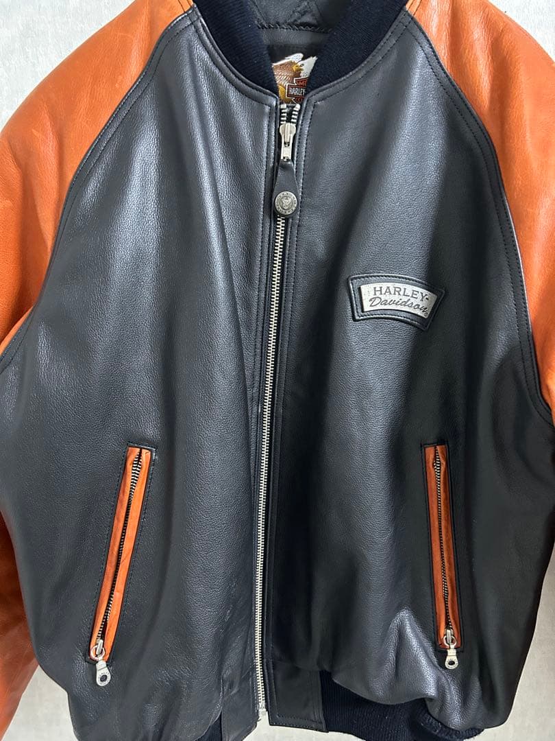 90s ハーレーダビッドソン レザージャケット M ブラック×オレンジ ボンバー