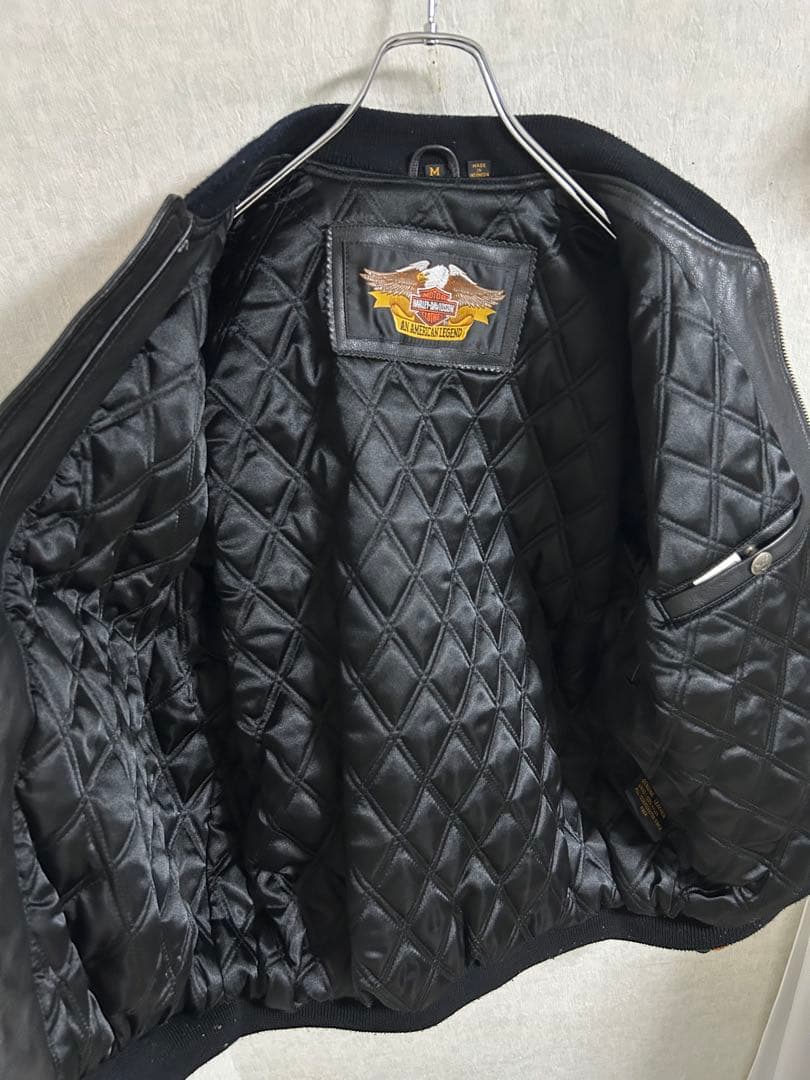 90s ハーレーダビッドソン レザージャケット M ブラック×オレンジ ボンバー