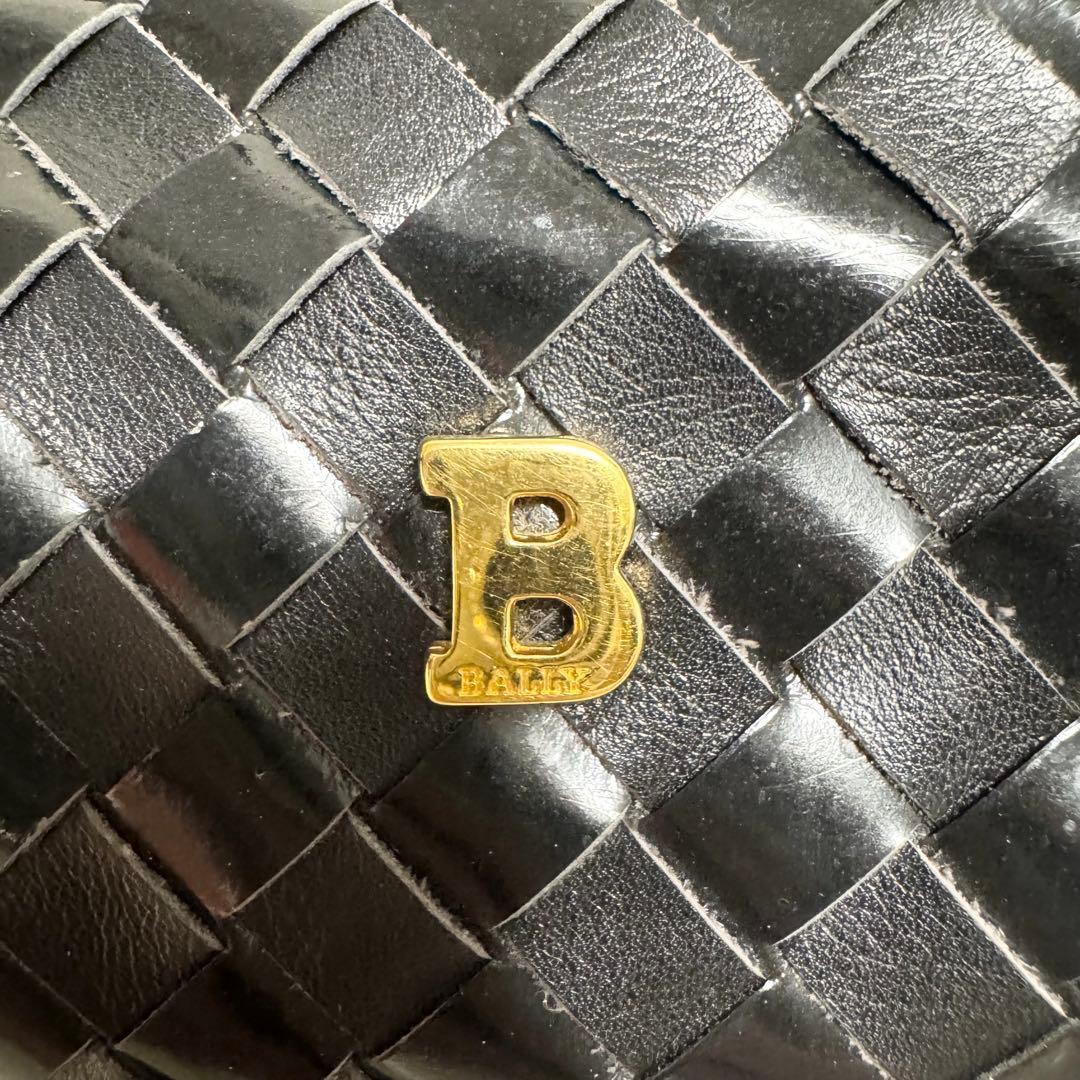 美品✨BALLY ハンドバッグ 編み込み メッシュ 金ロゴ レザー ブラック