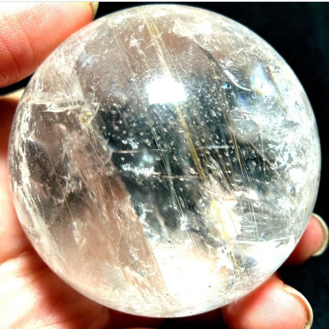 58mm 虹入りゴールドルチルクォーツ　丸玉　スフィア　金針水晶
