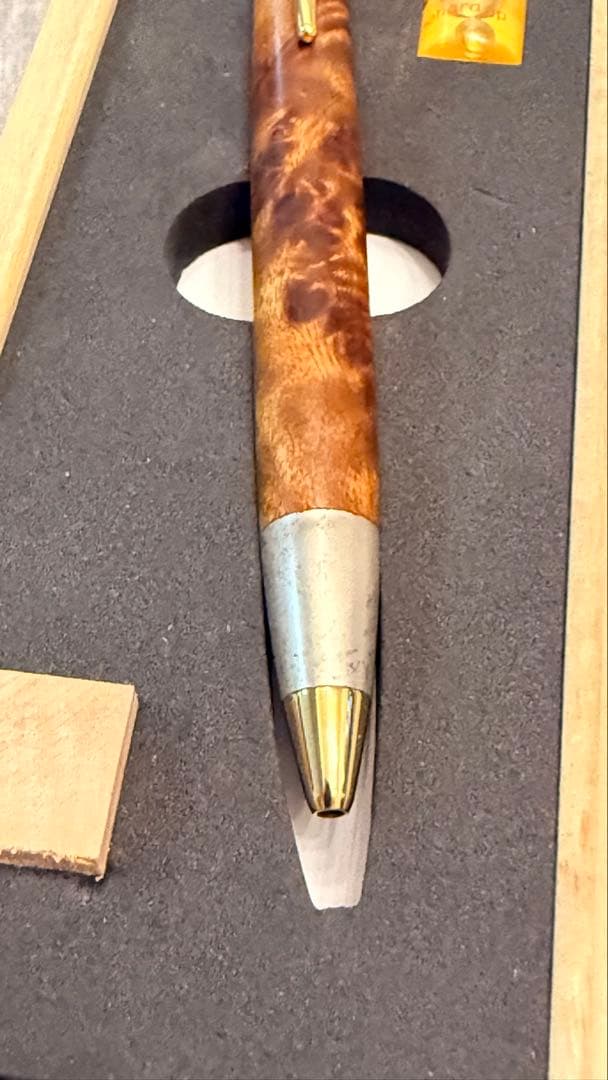 野原工芸 本店購入 マーブルウッド ボールペン 純銀斑紋金具付