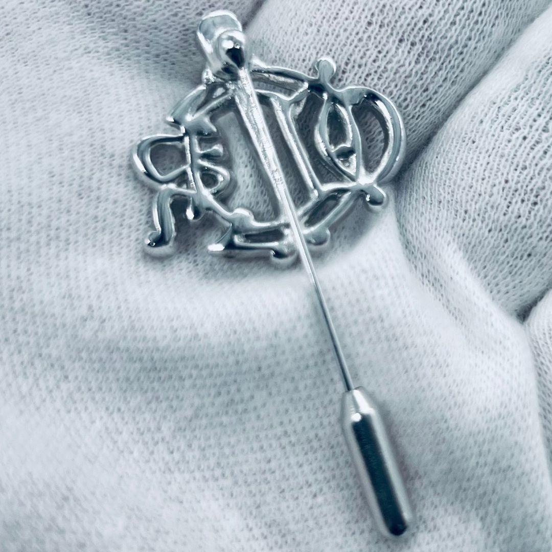 DIOR ディオール 旧ロゴ　ラインストーン ブローチ シルバー メタル