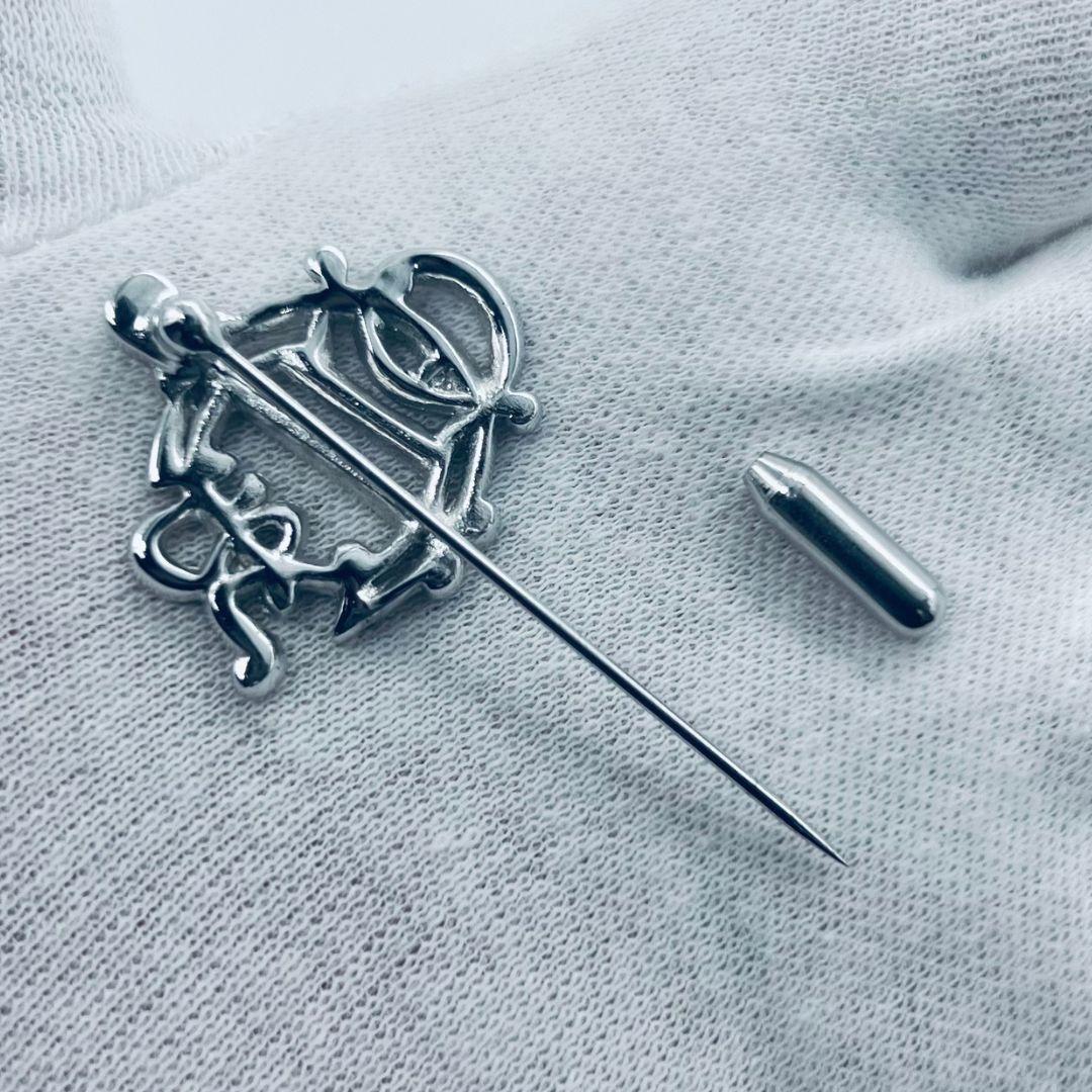 DIOR ディオール 旧ロゴ　ラインストーン ブローチ シルバー メタル