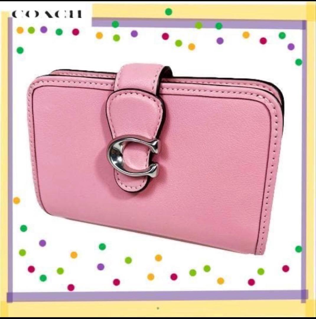 COACHコーチタビー ミディアム ウォレット 二つ折り財布.ビビッド ピンク