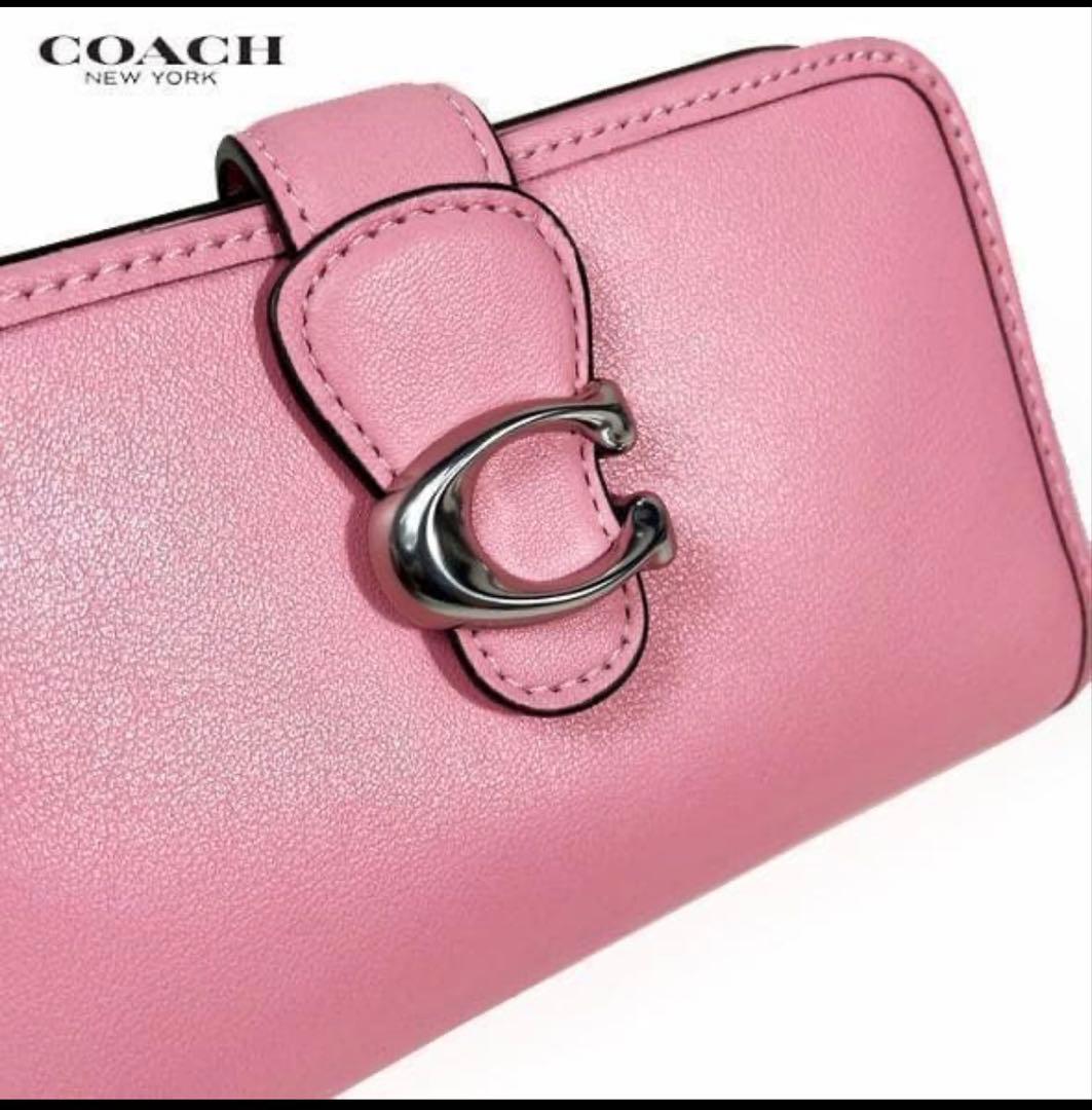 COACHコーチタビー ミディアム ウォレット 二つ折り財布.ビビッド ピンク