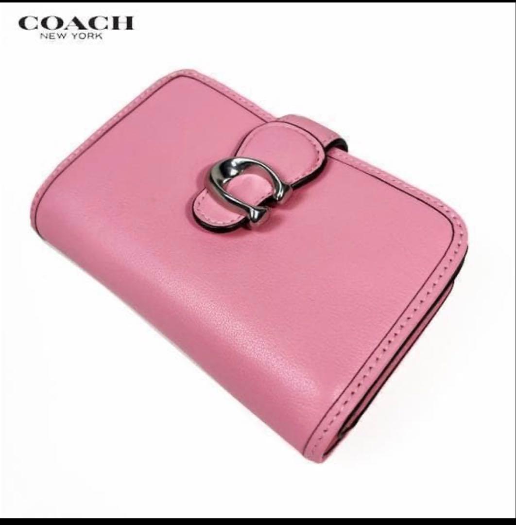 COACHコーチタビー ミディアム ウォレット 二つ折り財布.ビビッド ピンク