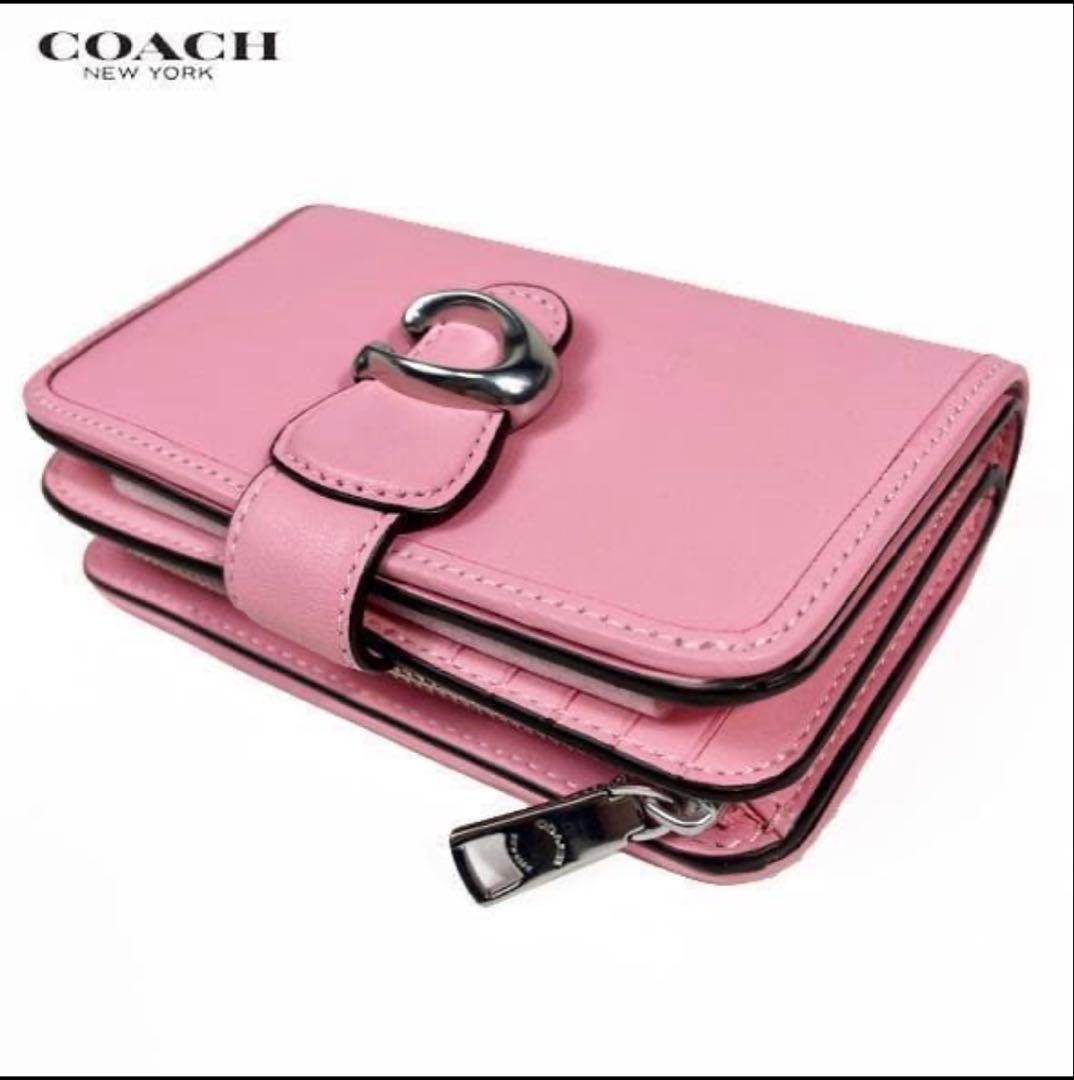 COACHコーチタビー ミディアム ウォレット 二つ折り財布.ビビッド ピンク