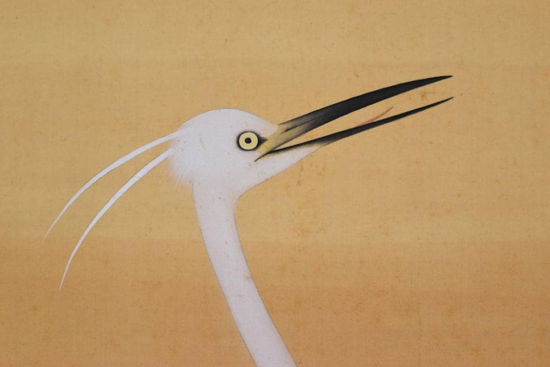 【真作】阪口一草/白鷺図/サギ図/仏事掛/掛軸/名家伝来/AA-560