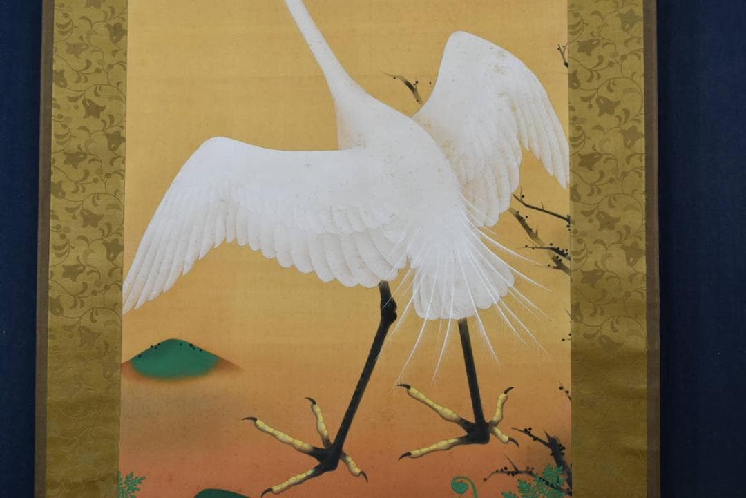 【真作】阪口一草/白鷺図/サギ図/仏事掛/掛軸/名家伝来/AA-560