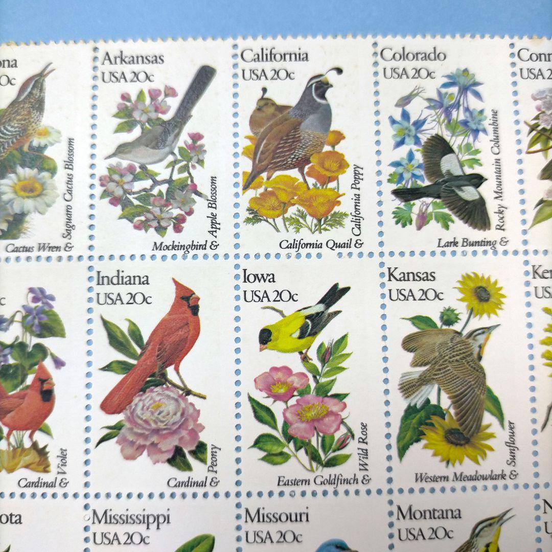 2772 外国切手 アメリカ 【人気品】州立鳥と花 50種完セットシート 未使用
