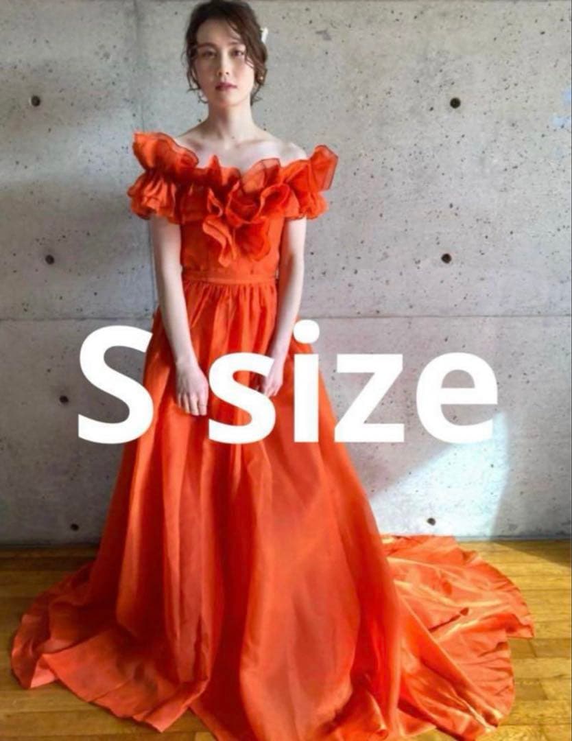 オレンジ色オフショルダードレス Sサイズ