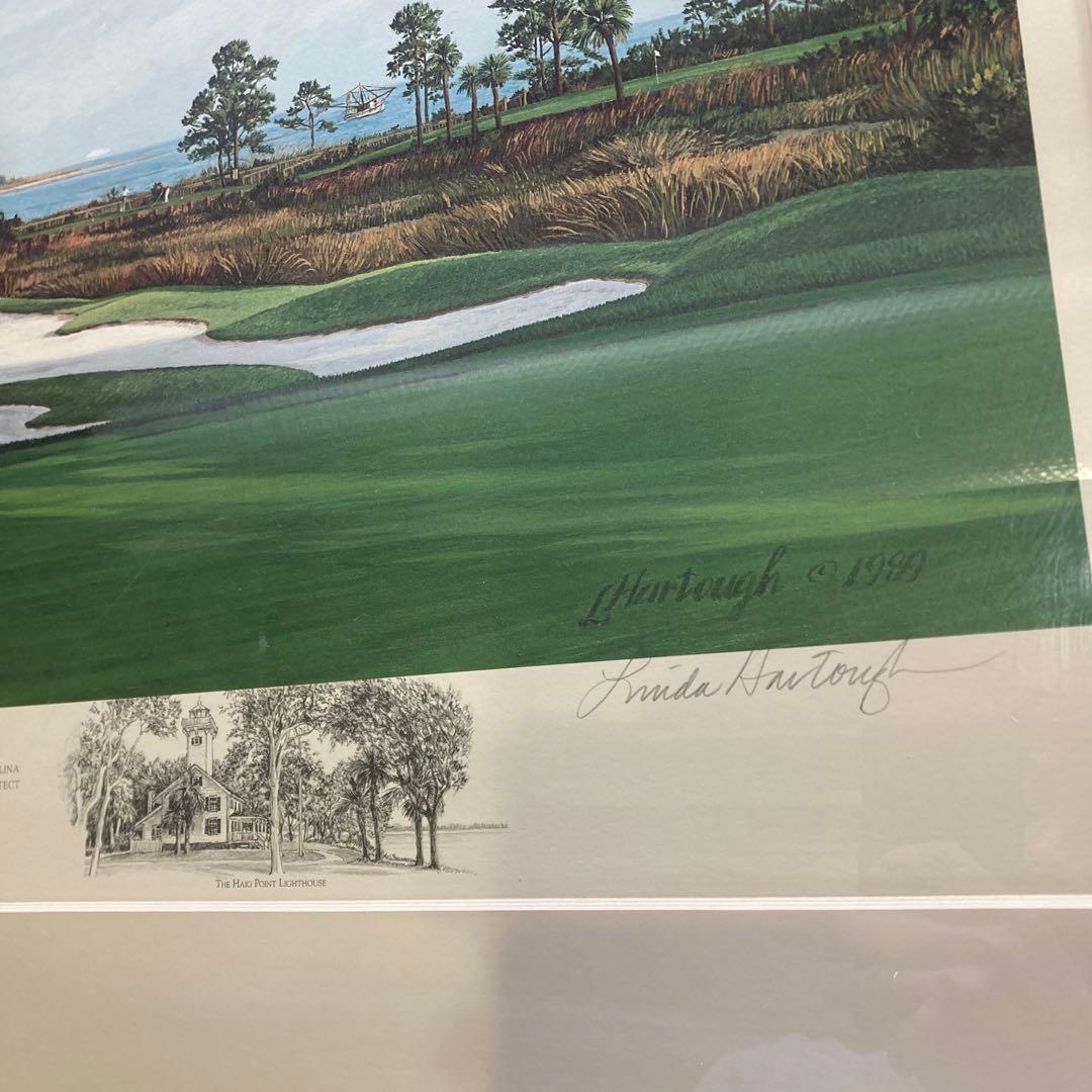 Linda Hartough サイン入り ゴルフ場の絵 1989年 古画