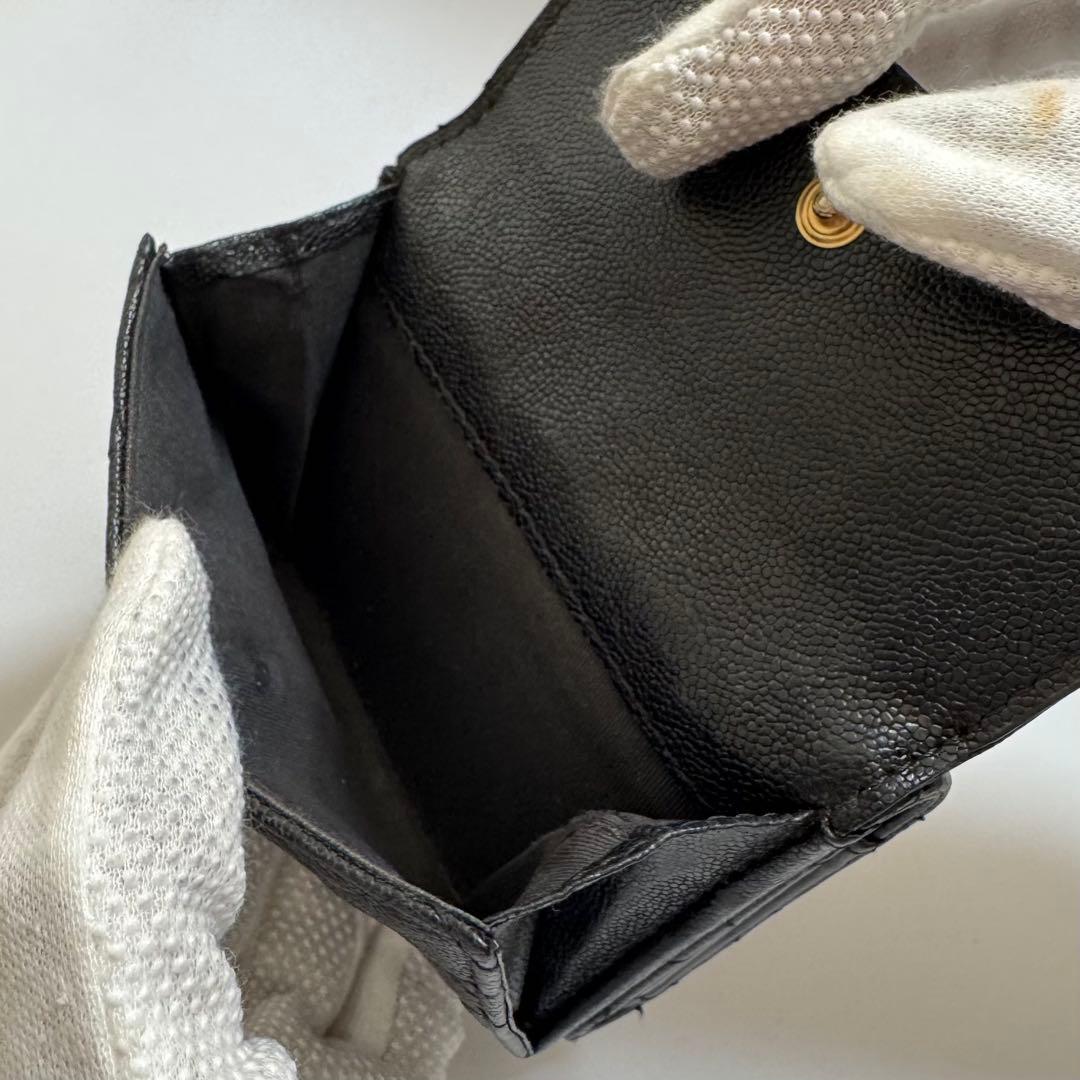 CHANEL シャネル ボーイシャネル マトラッセ 三つ折財布 キャビアスキン