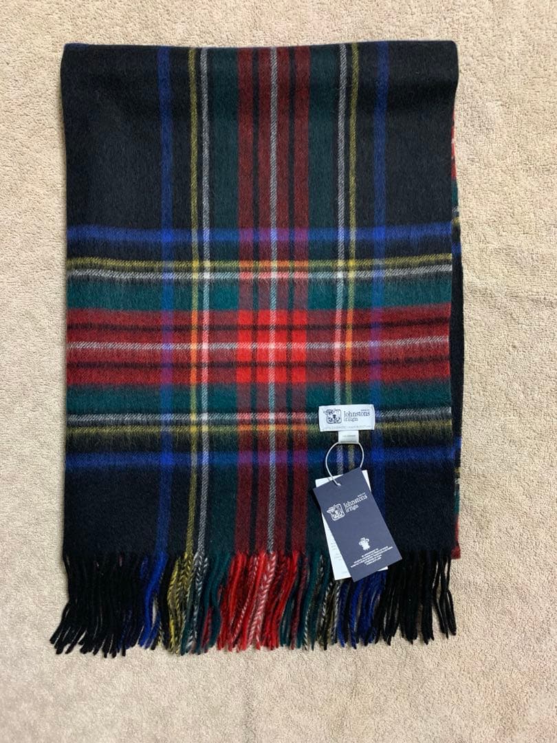 S*I様 美品 ジョンストンズ カシミヤ大判ストール ブラックスチュアート